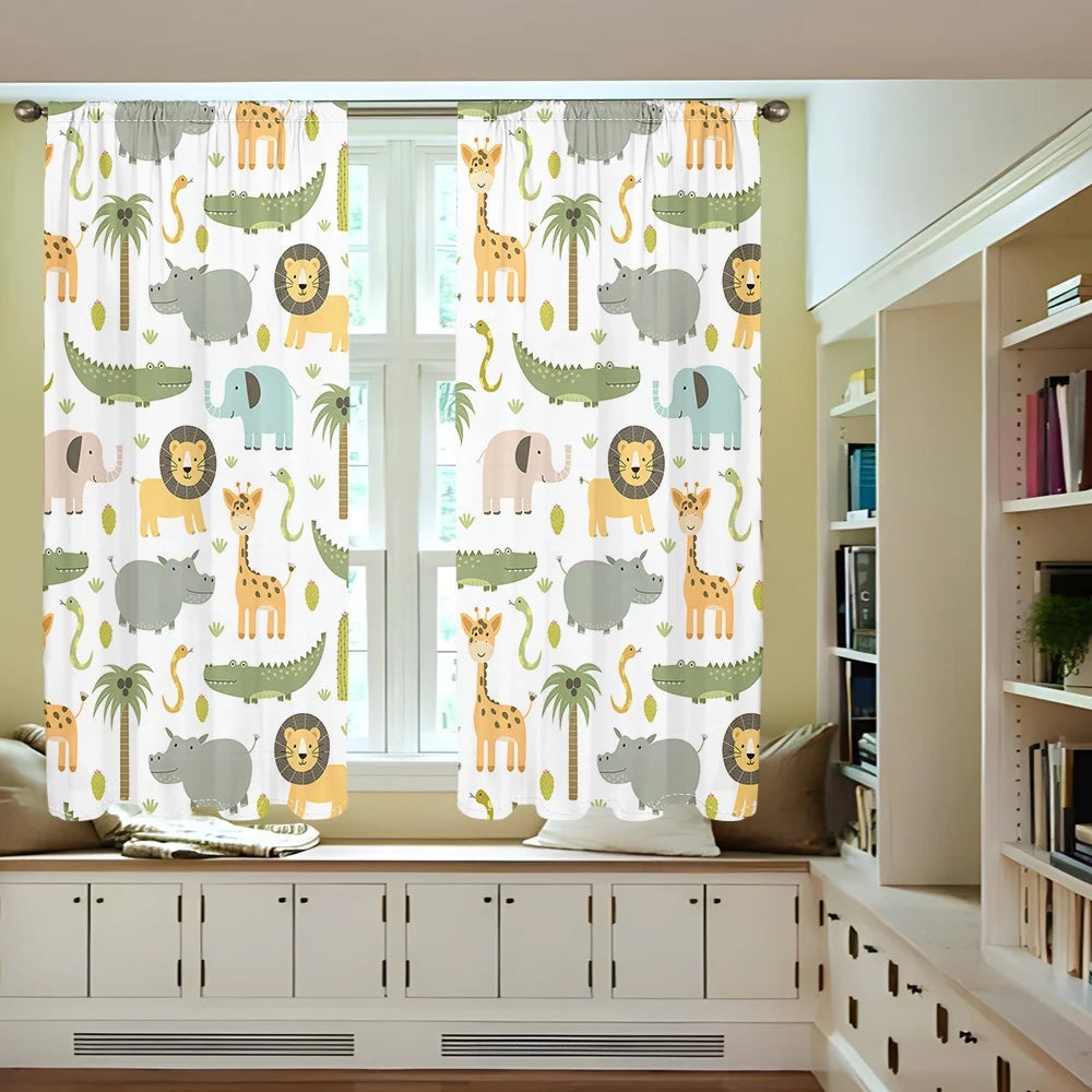 2Pcs Animal Print Curtains