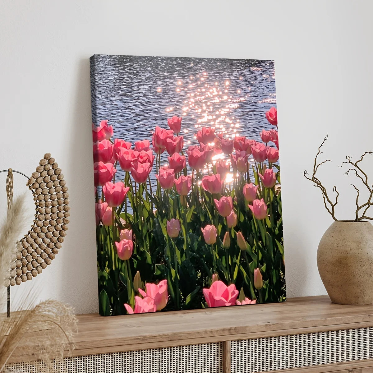 Framed Canvas Pink Flower Wall Decor