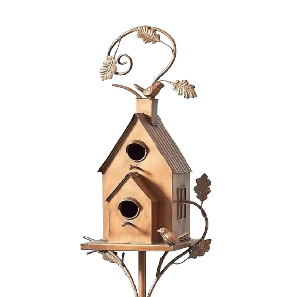 Metal Birdhouse with Garden Stakes