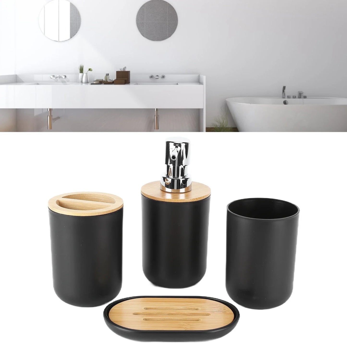 Bamboo 4Pcs Bathroom Accessory Set