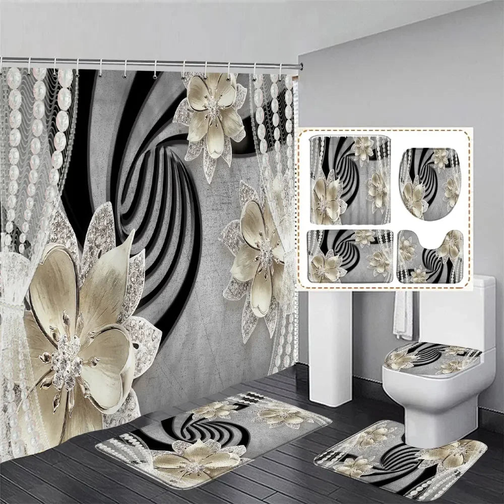 3D Shower Curtain with 3 Piece Accessories