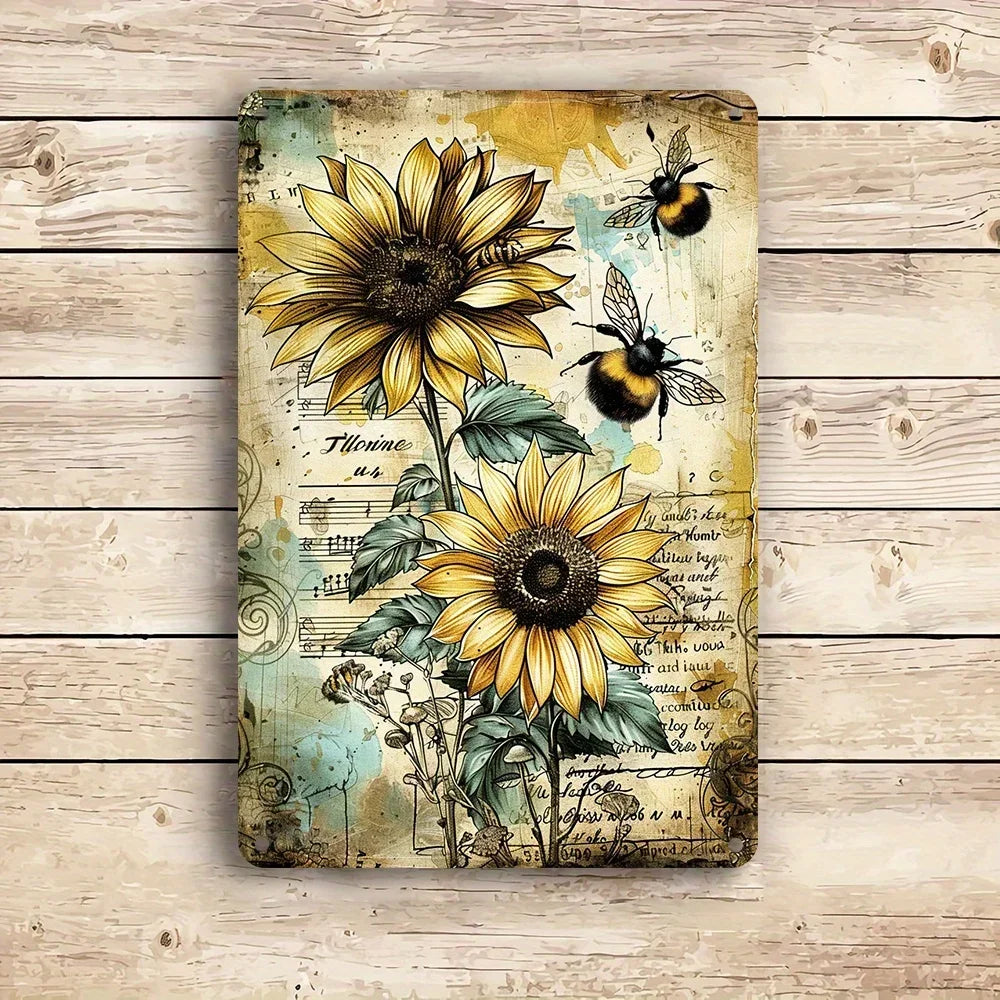 Sunflowers and Bees Metal Wall Art