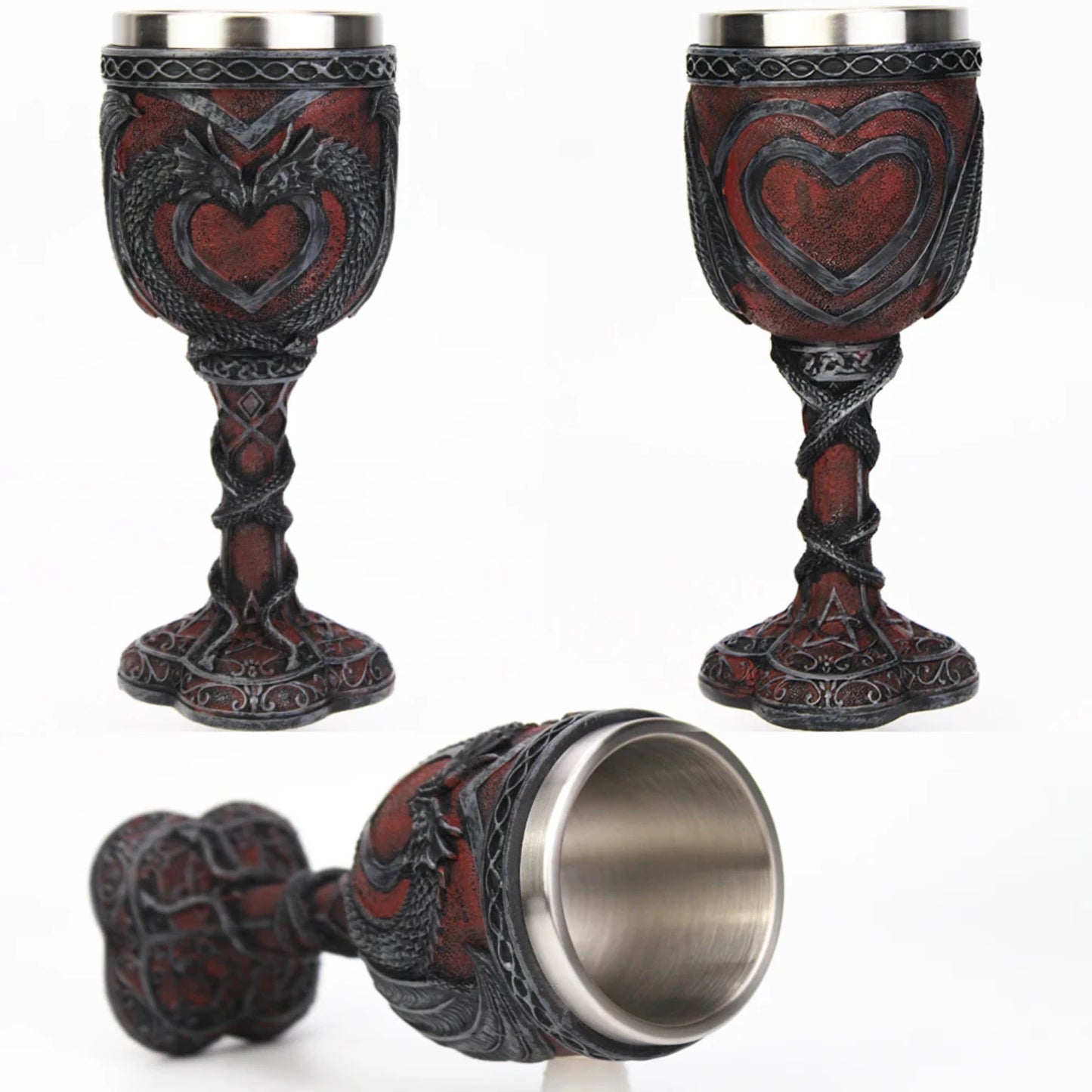 Medieval Double Dragon Heart Stainless Steel Tankard