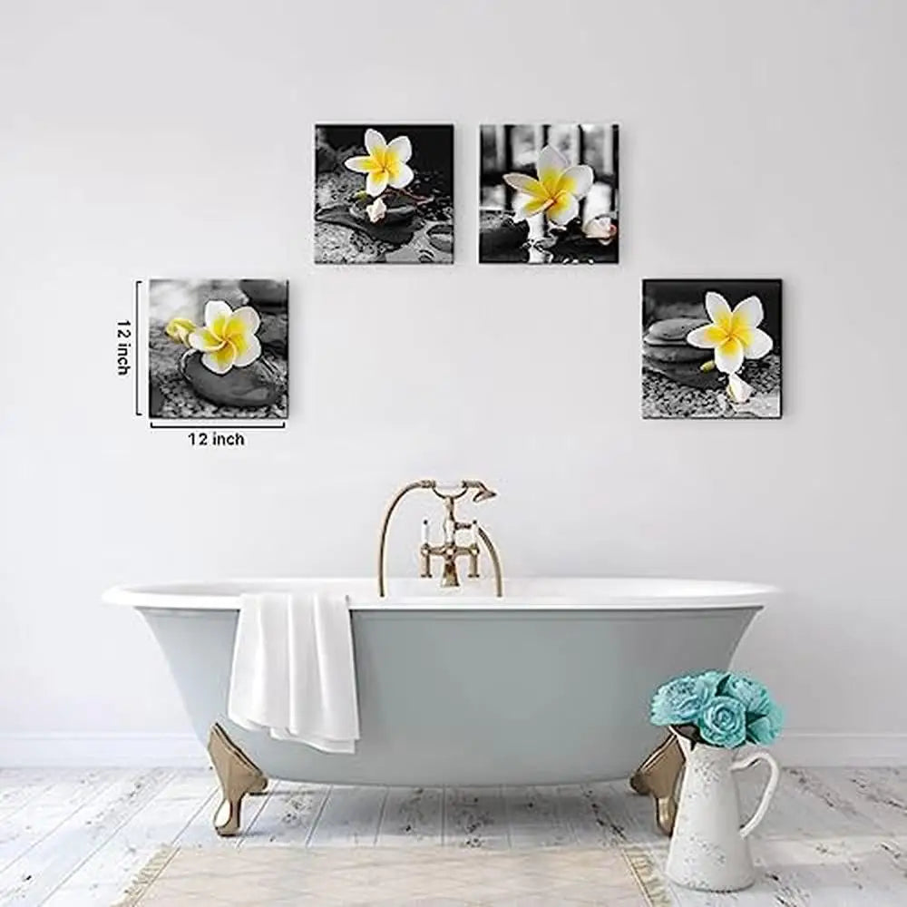 Gray Yellow Bathroom Wall Art Stone Canvas Prints