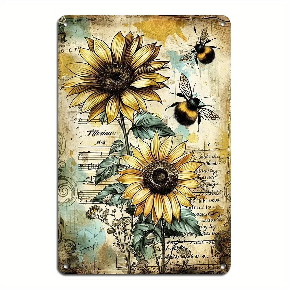Sunflowers and Bees Metal Wall Art