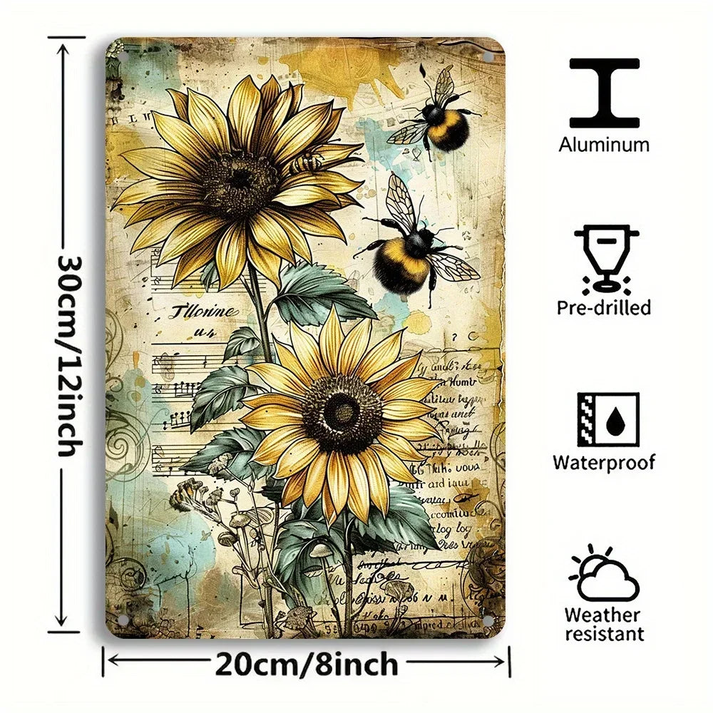 Sunflowers and Bees Metal Wall Art