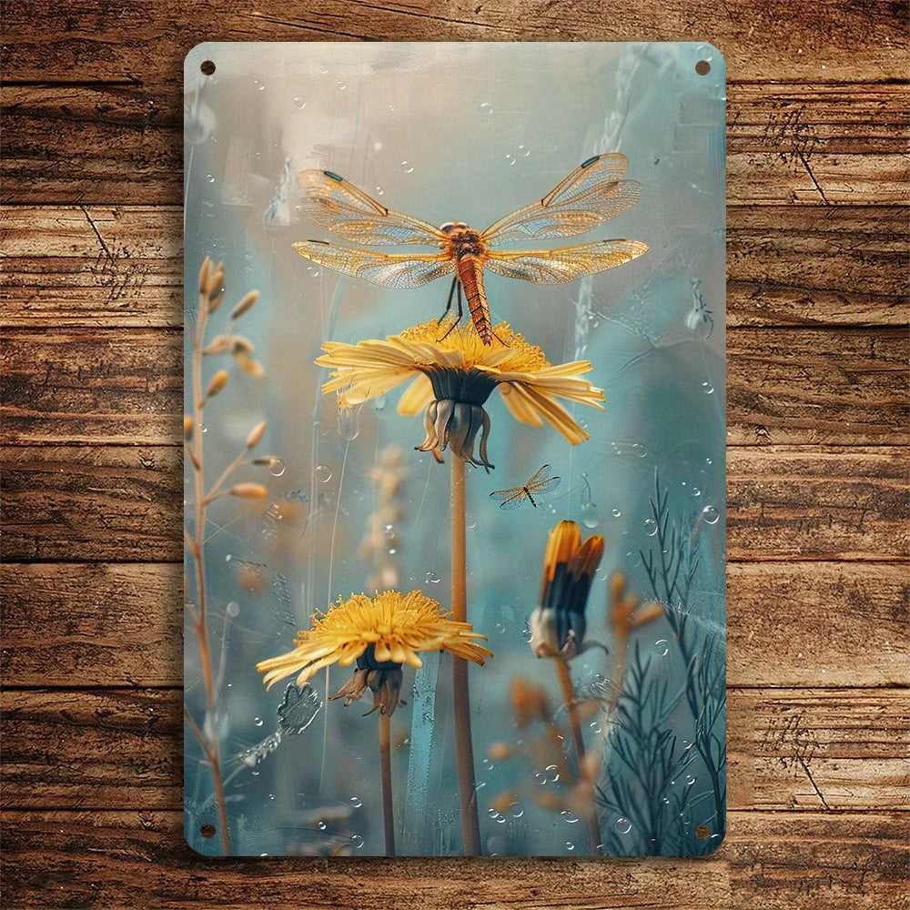 1PC Dandelion and Dragonfly Vintage Metal Plaque I