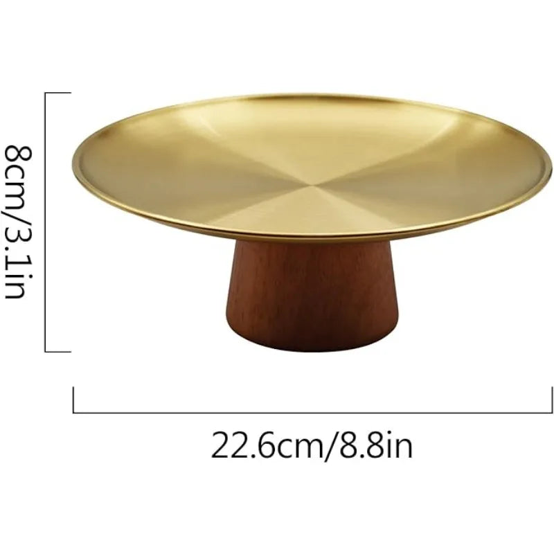 Stainless Steel Cake Tray Wooden Base