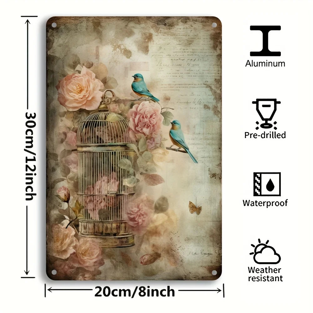 Birdcage and Bluebird with Roses Iron Wall Art