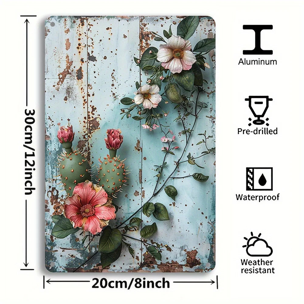 Cactus Flower Wall Decor Sign