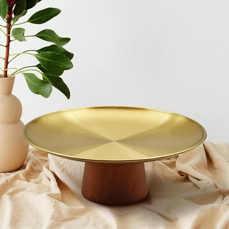Stainless Steel Cake Tray Wooden Base