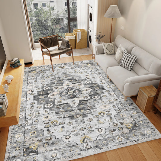Gray Floral Area Rug