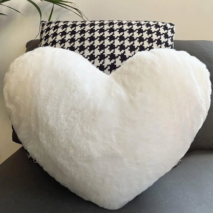 Faux Rabbit Fur Heart Pillow