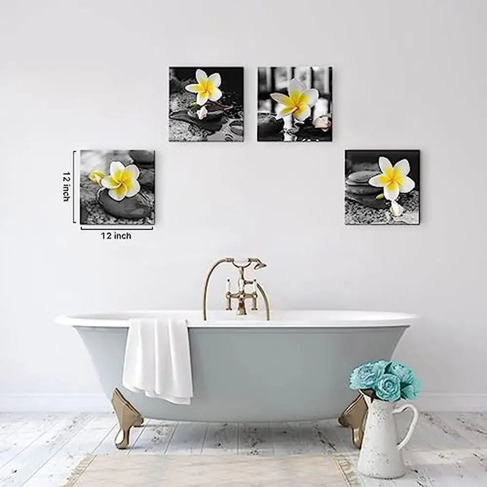 Gray Yellow Bathroom Wall Art Stone Canvas Prints