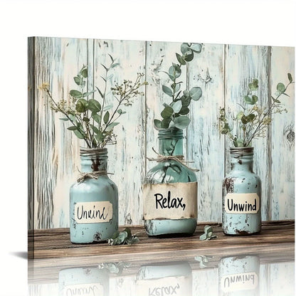 Canvas Green Butterfly Vase Print with Wooden Frame