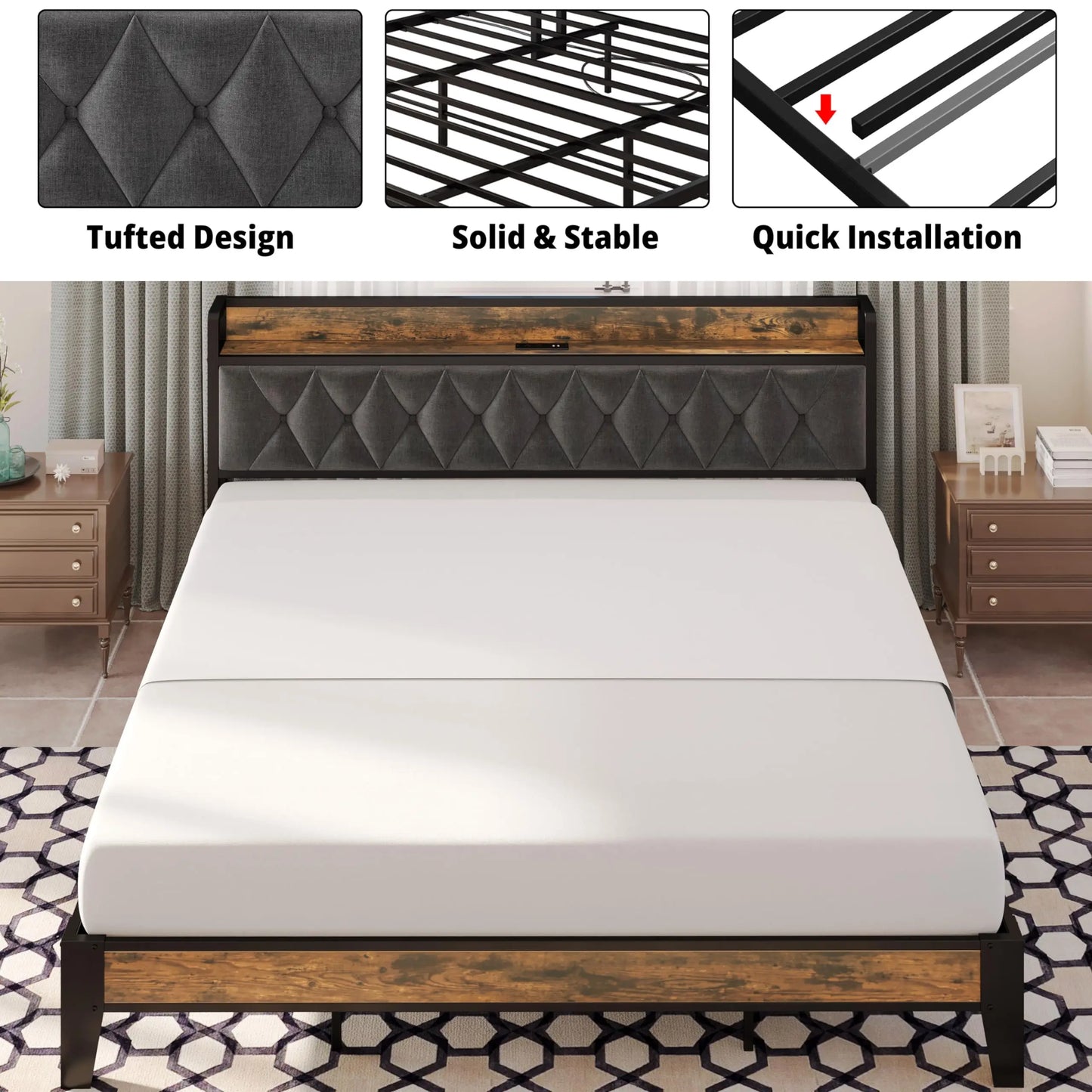 Bed Frames with Tuft Headboard