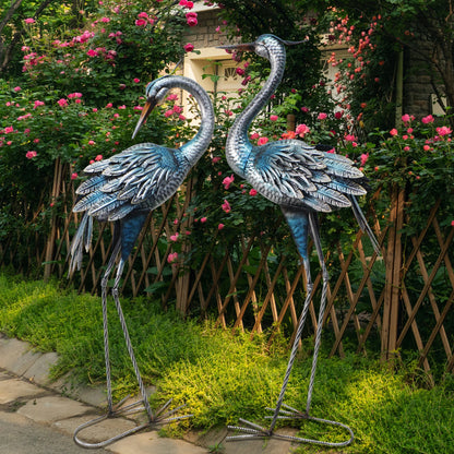 Blue Heron Rustic Metal Garden Crane Statues
