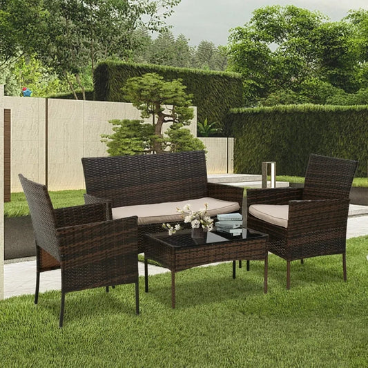 Rattan Style 4 Pieces Patio Furniture Set