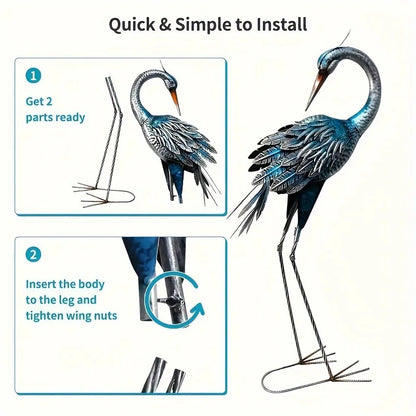 Blue Heron Rustic Metal Garden Crane Statues