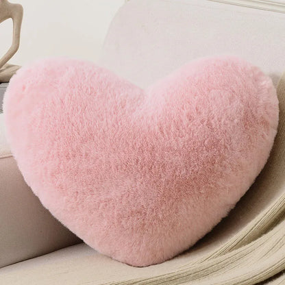Faux Rabbit Fur Heart Pillow
