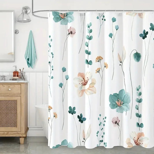 Floral Shower Curtain with Hooks