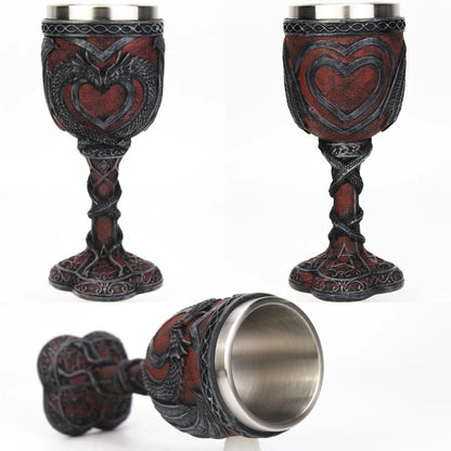 Medieval Double Dragon Heart Stainless Steel Tankard