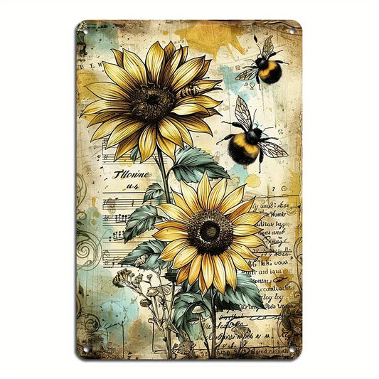 Sunflowers and Bees Metal Wall Art