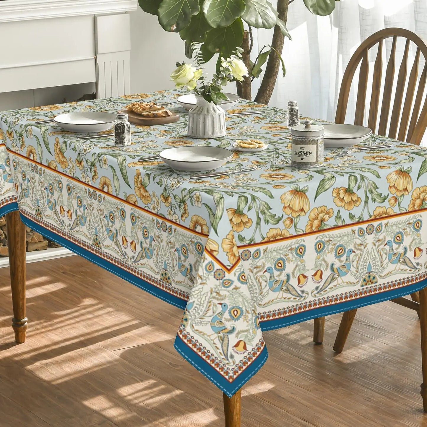 Bird Floral Vintage Washable Tablecloth