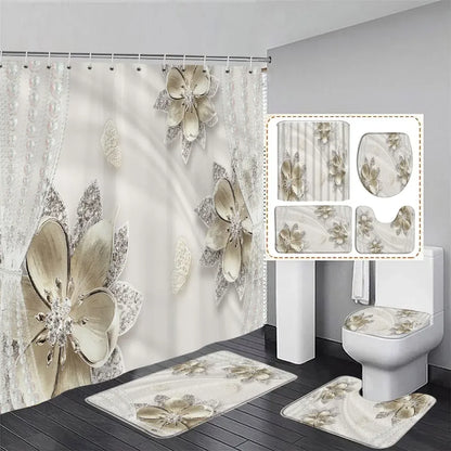 3D Shower Curtain with 3 Piece Accessories