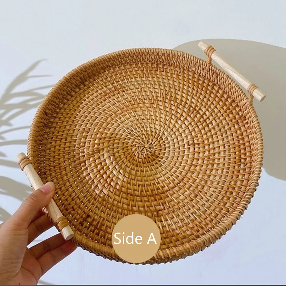 Round Rattan Storage Tray