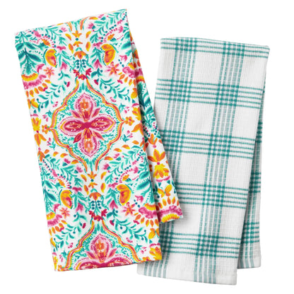 Floral-Plaid Kitchen Towel Set