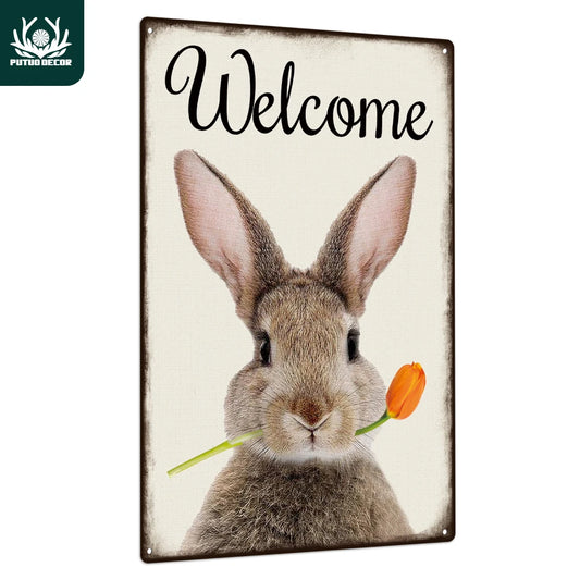 Rabbit Welcome Metal Sign
