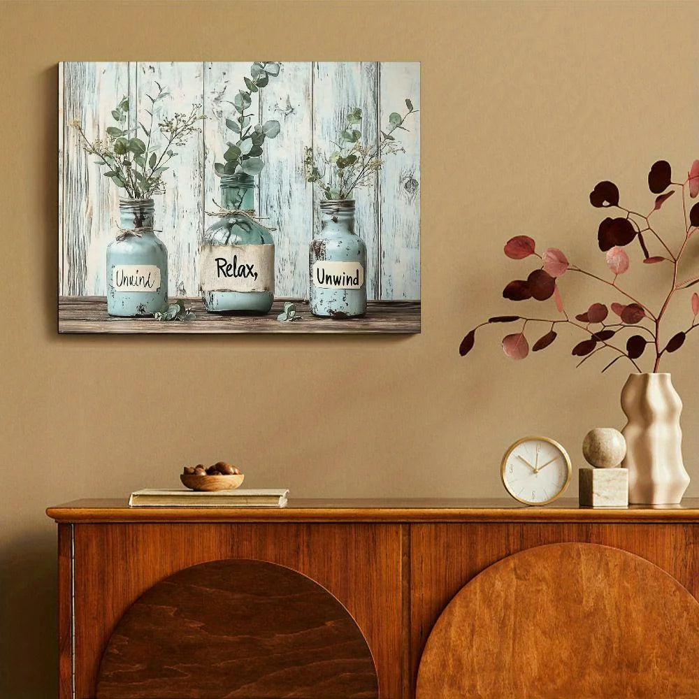 Canvas Green Butterfly Vase Print with Wooden Frame