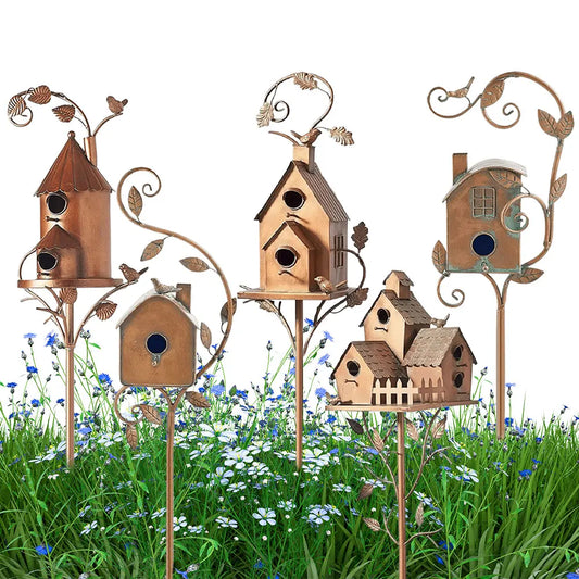 Metal Birdhouse  with Garden Stakes
