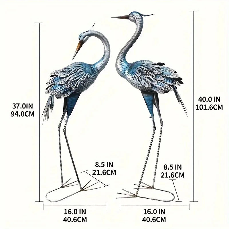 Blue Heron Rustic Metal Garden Crane Statues