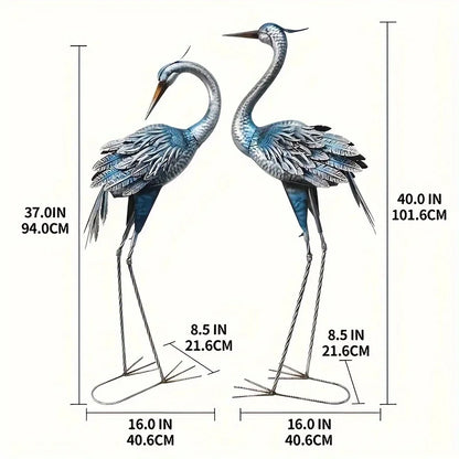 Blue Heron Rustic Metal Garden Crane Statues