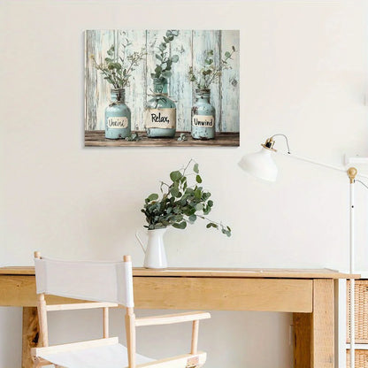 Canvas Green Butterfly Vase Print with Wooden Frame
