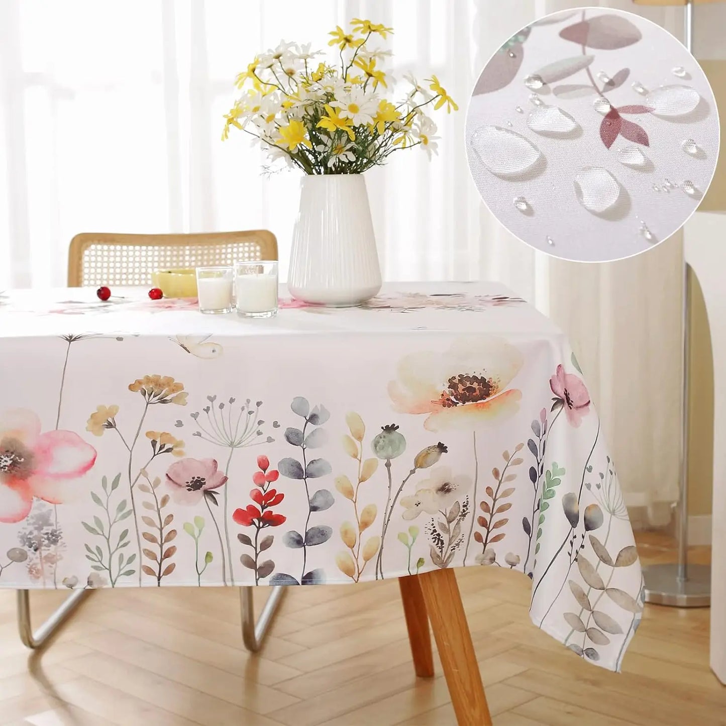 Spring Watercolor Wild Flowers Tablecloth