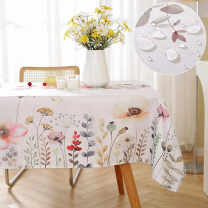 Spring Watercolor Wild Flowers Tablecloth