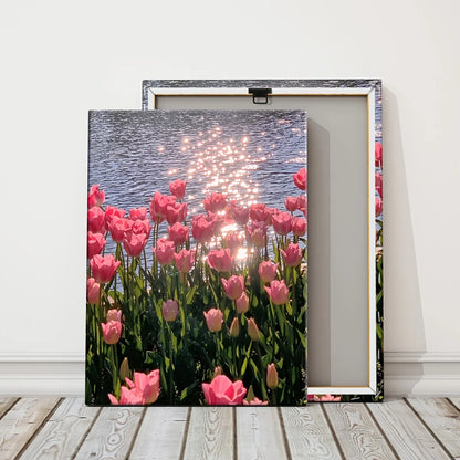 Framed Canvas Pink Flower  Wall Decor