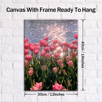 Framed Canvas Pink Flower  Wall Decor