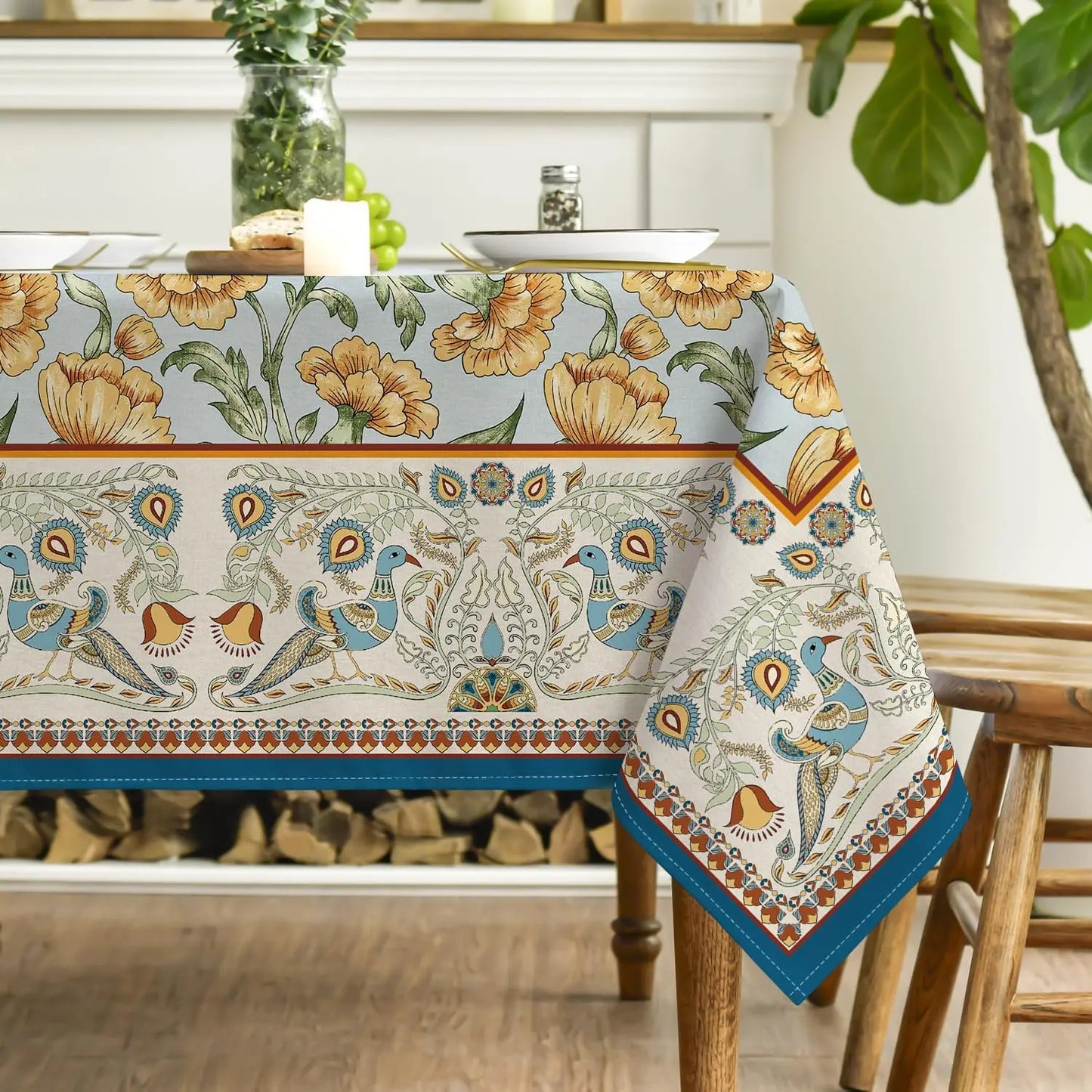 Bird Floral Vintage Washable Tablecloth
