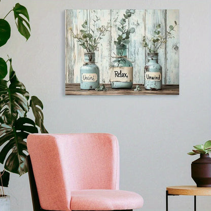Canvas Green Butterfly Vase Print with Wooden Frame