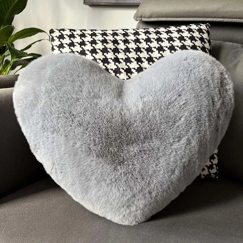 Faux Rabbit Fur Heart Pillow