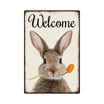 Rabbit Welcome Metal Sign